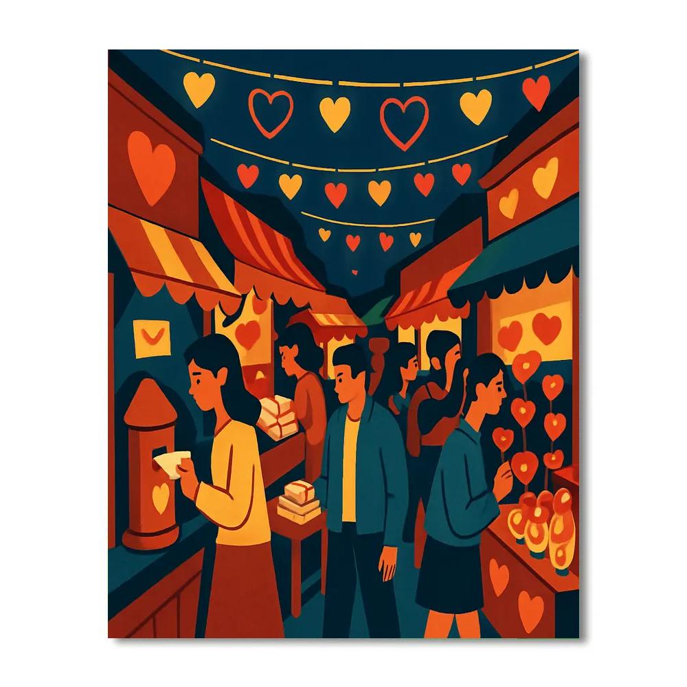 Street Market Of Secret Valentines Day Messages painting number kit