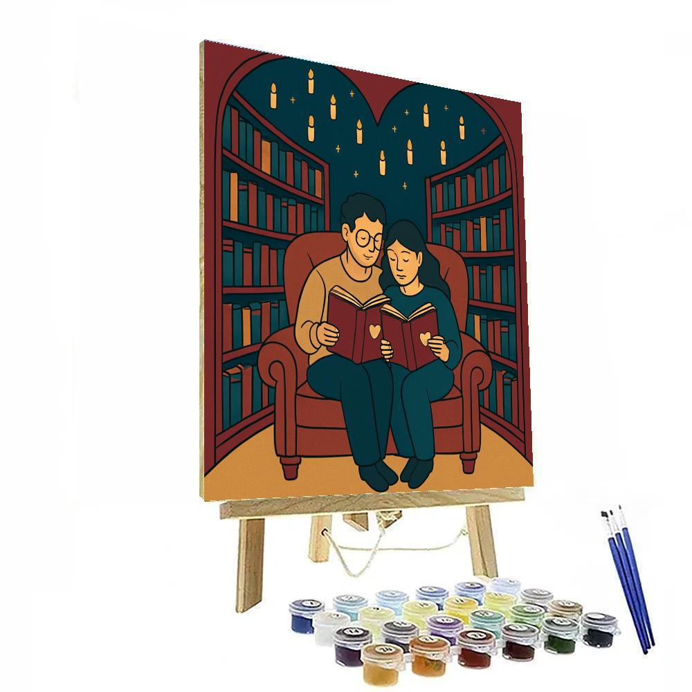 Candlelit Library Valentines Day Reading Nook paint by number