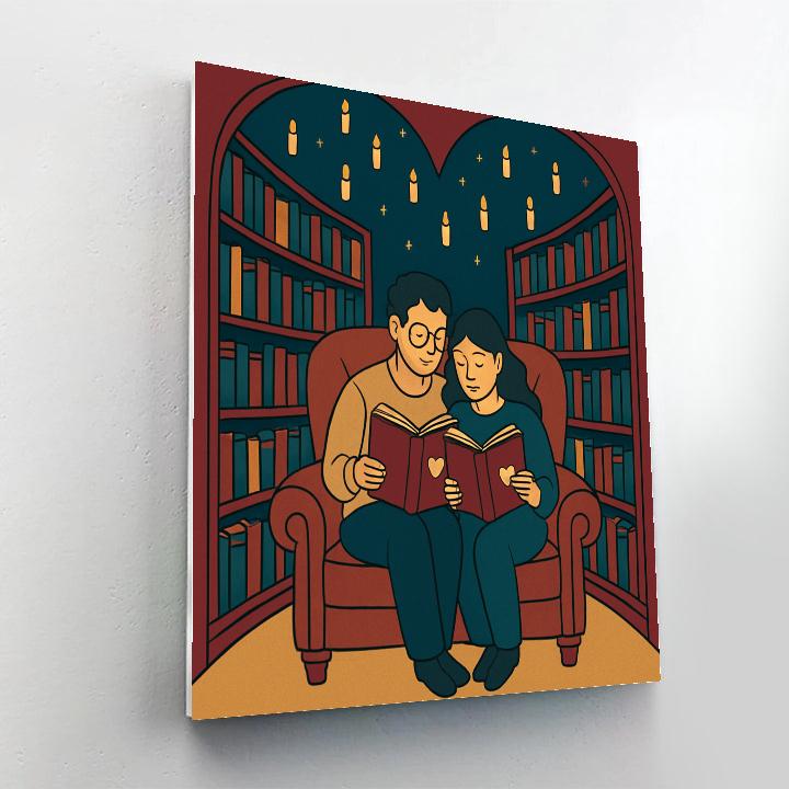 Candlelit Library Valentines Day Reading Nook paint by number
