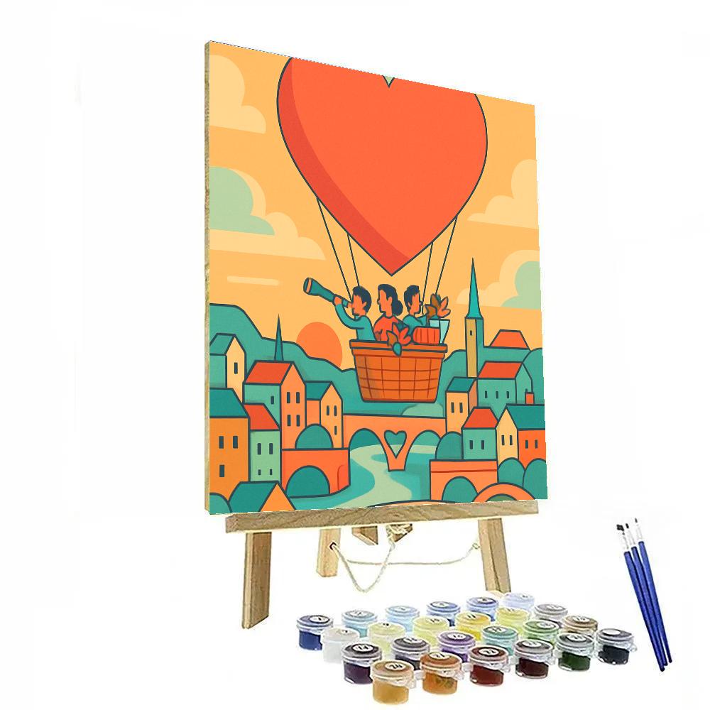 Valentines Day Balloon Voyage Over The City paint by numbers