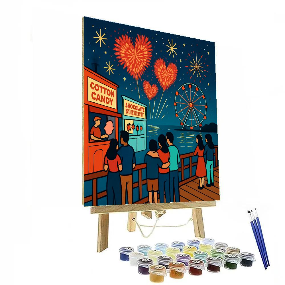 Seaside Boardwalk Valentines Day Fireworks paint by numbers