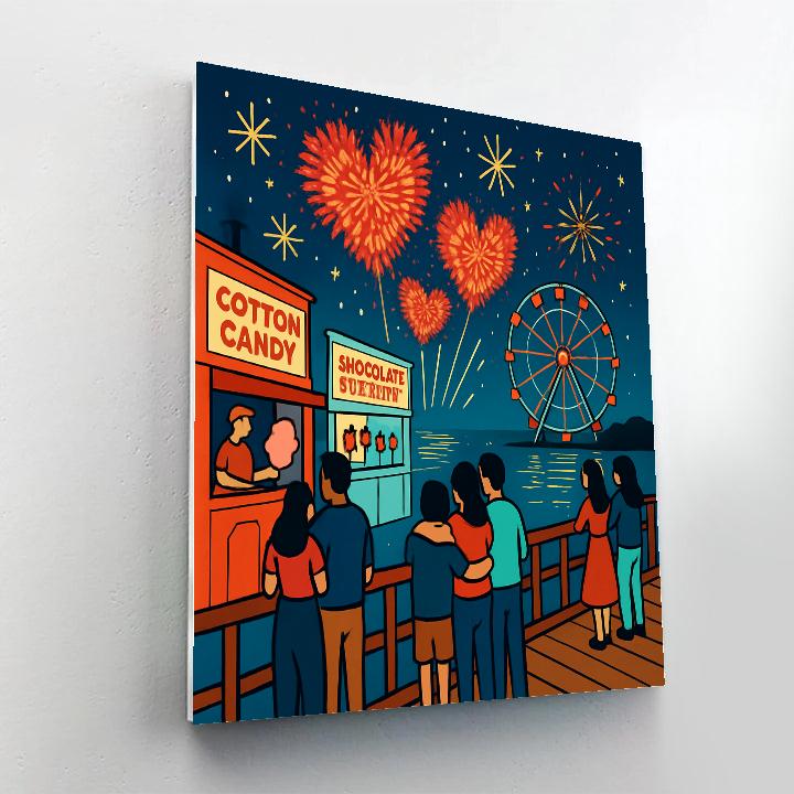 Seaside Boardwalk Valentines Day Fireworks paint by numbers