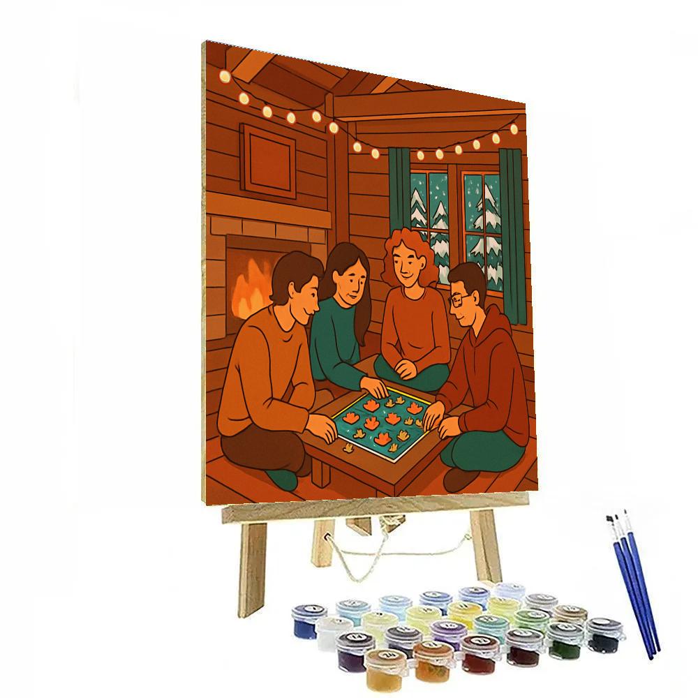 Forest Cabin Valentines Day Game Night Painting by numbers kit