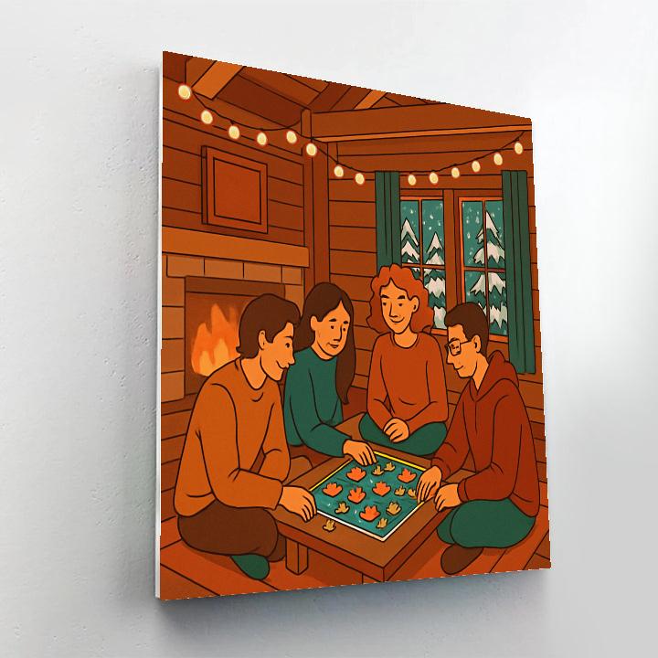 Forest Cabin Valentines Day Game Night Painting by numbers kit