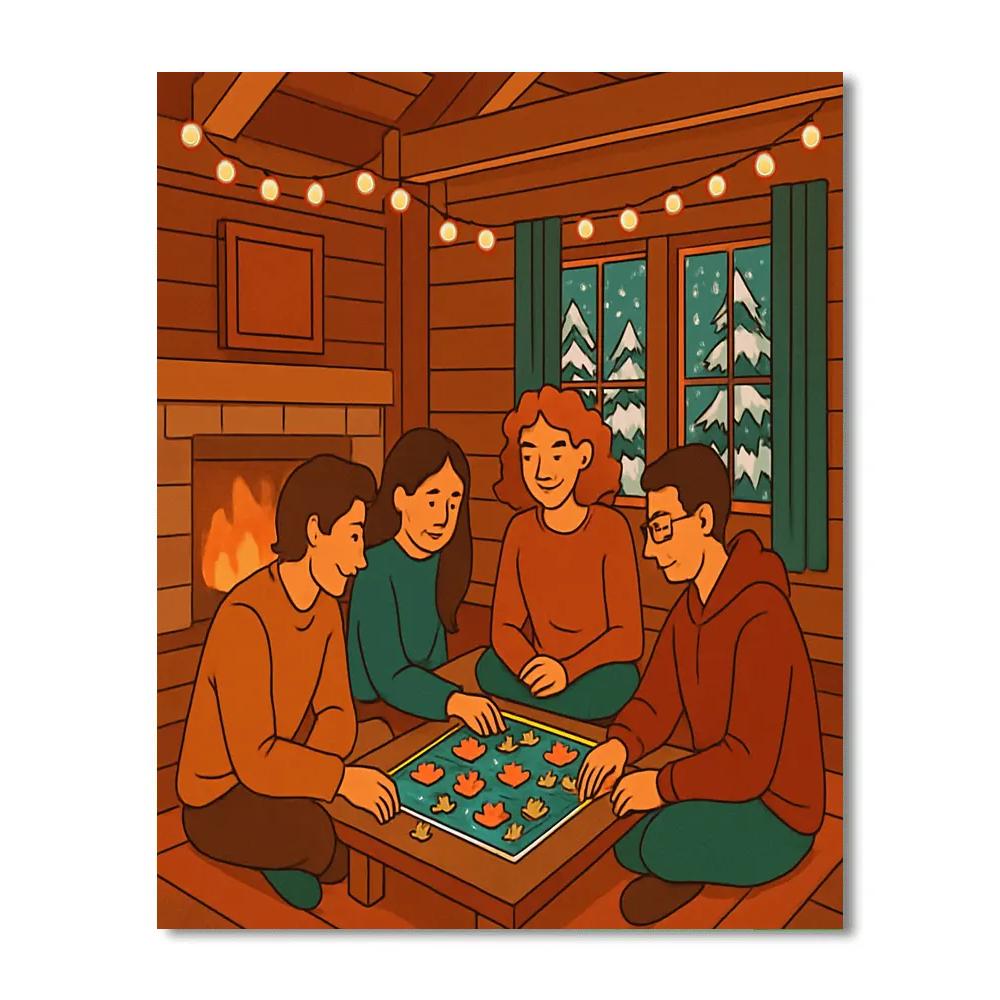 Forest Cabin Valentines Day Game Night Painting by numbers kit