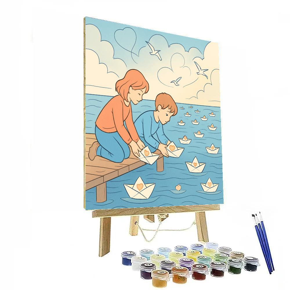 Valentines Day Ocean Of Paper Boats painting number kit