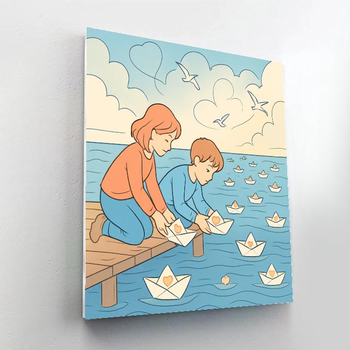 Valentines Day Ocean Of Paper Boats painting number kit