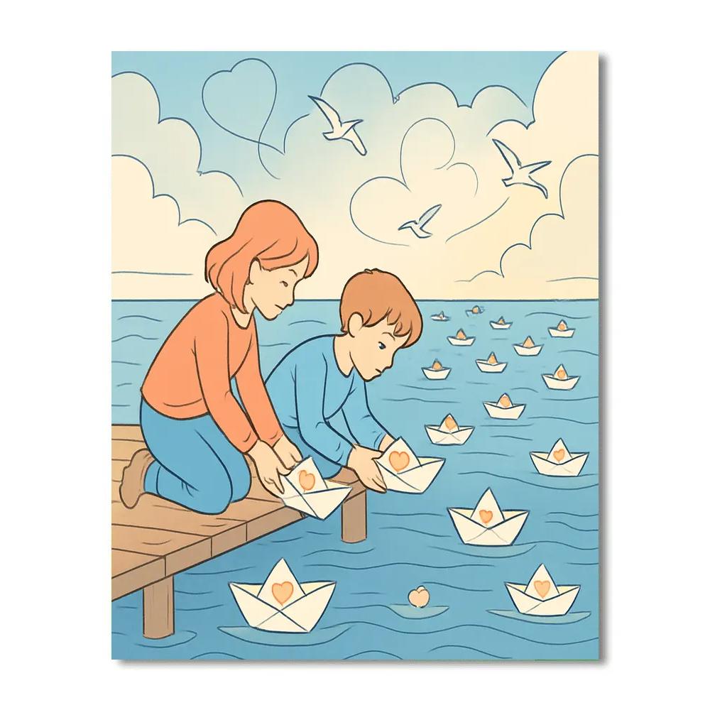 Valentines Day Ocean Of Paper Boats painting number kit