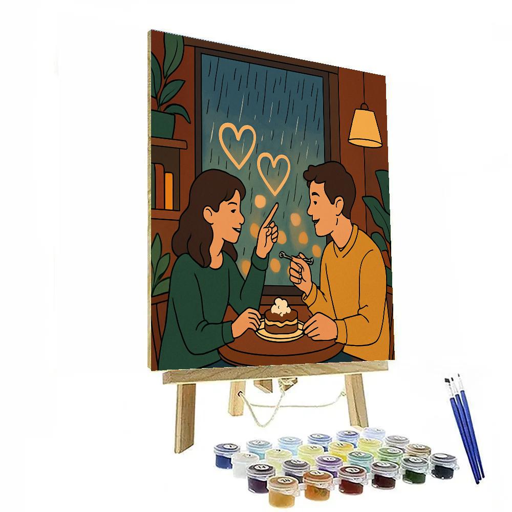 Cafe Window Valentines Day Rainy Evening Painting by numbers kit