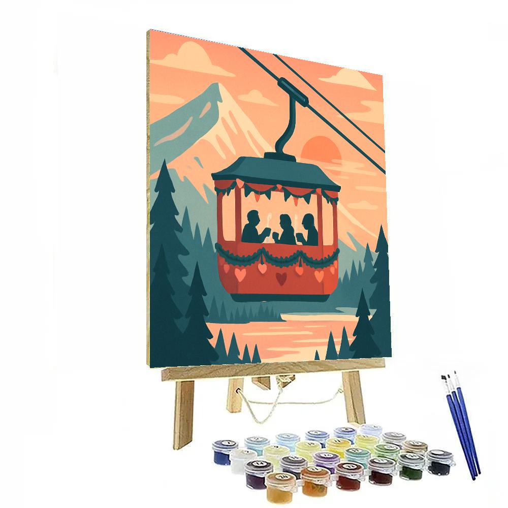 Mountain Tram Valentines Day Sunset Ride paint by numbers