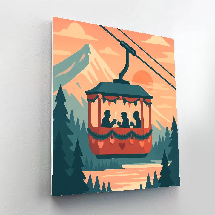 Mountain Tram Valentines Day Sunset Ride paint by numbers