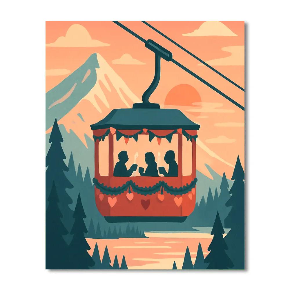 Mountain Tram Valentines Day Sunset Ride paint by numbers