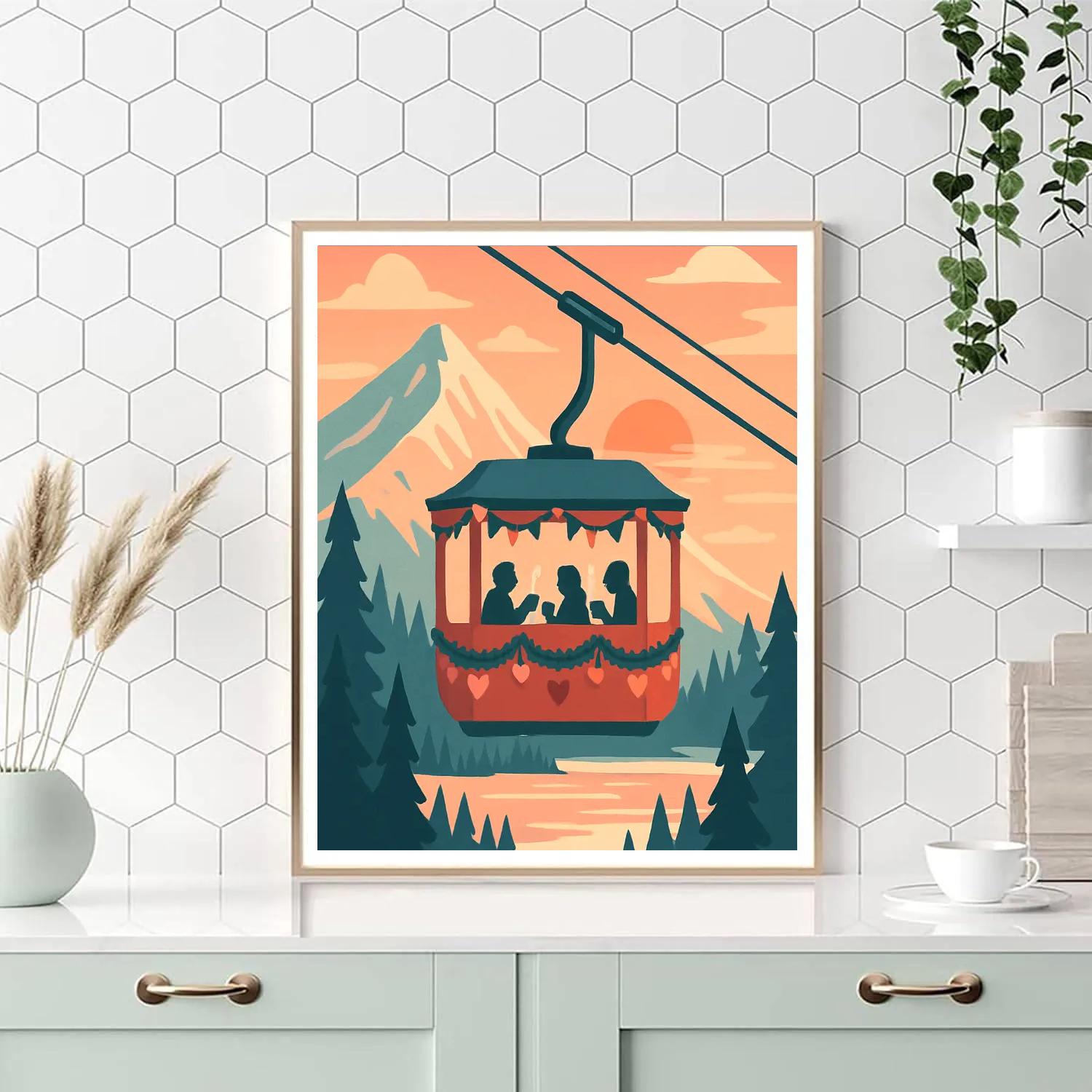 Mountain Tram Valentines Day Sunset Ride paint by numbers