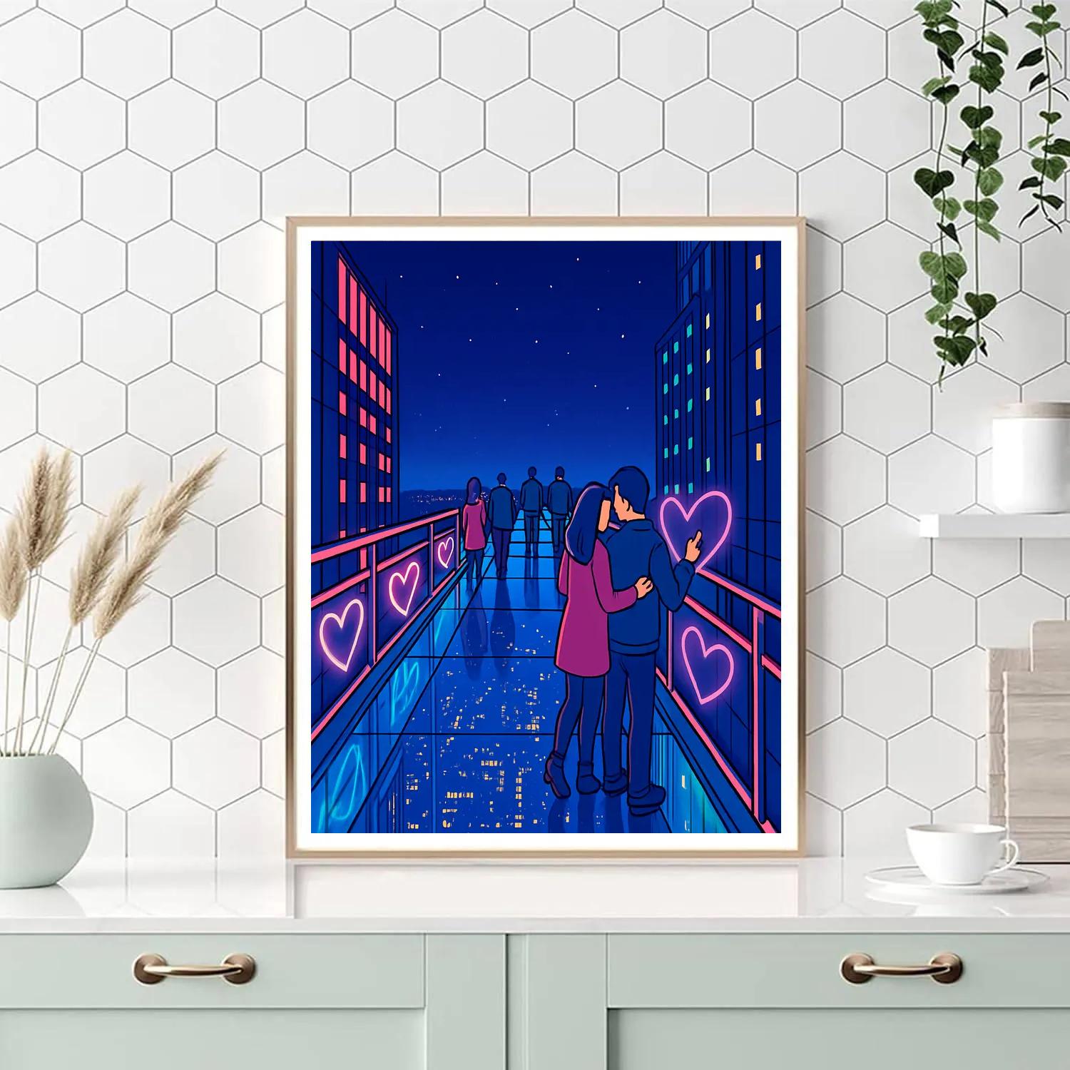 Valentines Day Glass Bridge Over The Stars Painting by numbers kit