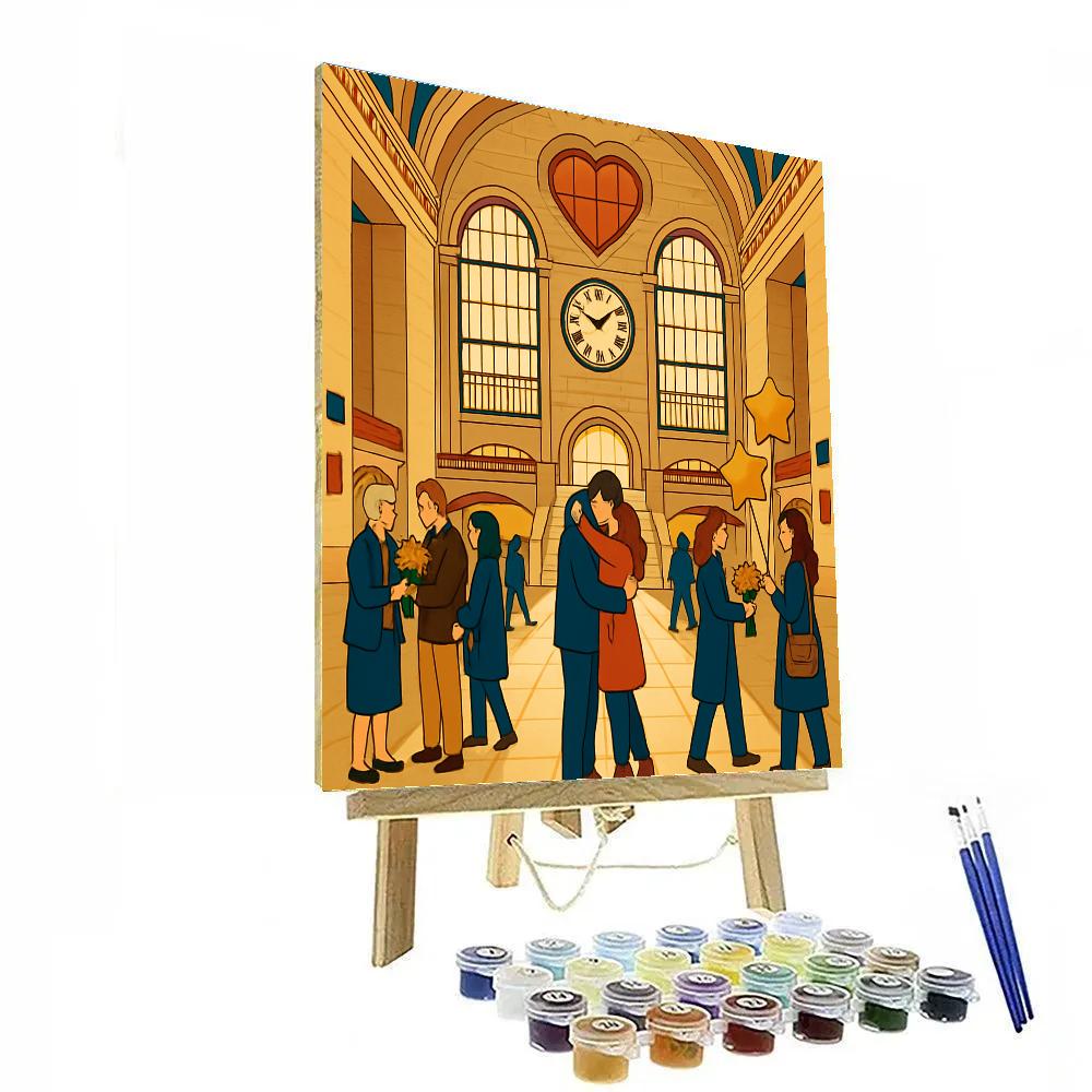 Train Station Valentines Day Reunion Platform Numbered painting kits