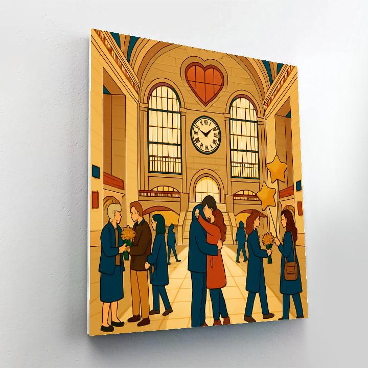 Train Station Valentines Day Reunion Platform Numbered painting kits