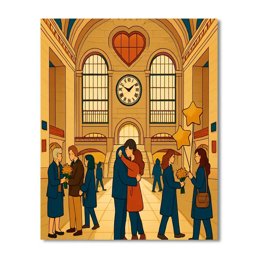 Train Station Valentines Day Reunion Platform Numbered painting kits