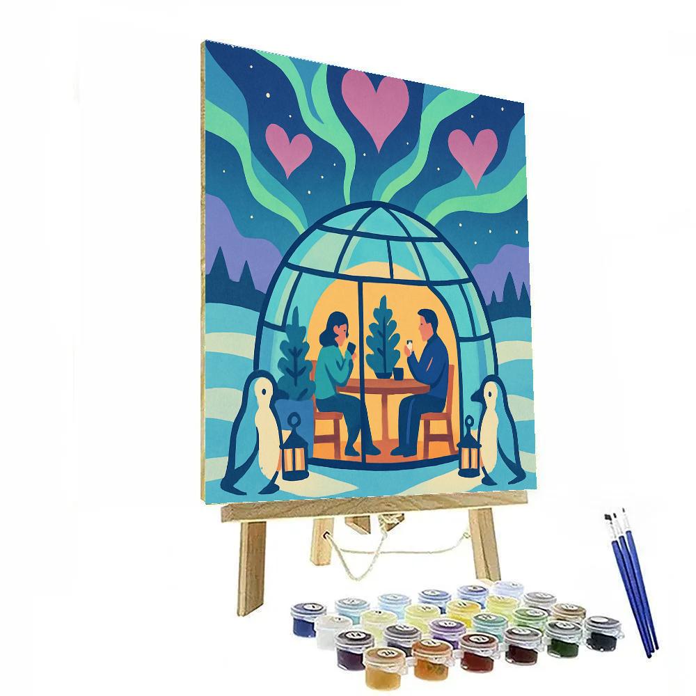 Valentines Day Polar Lights Igloo Cafe Paint by numbers kits