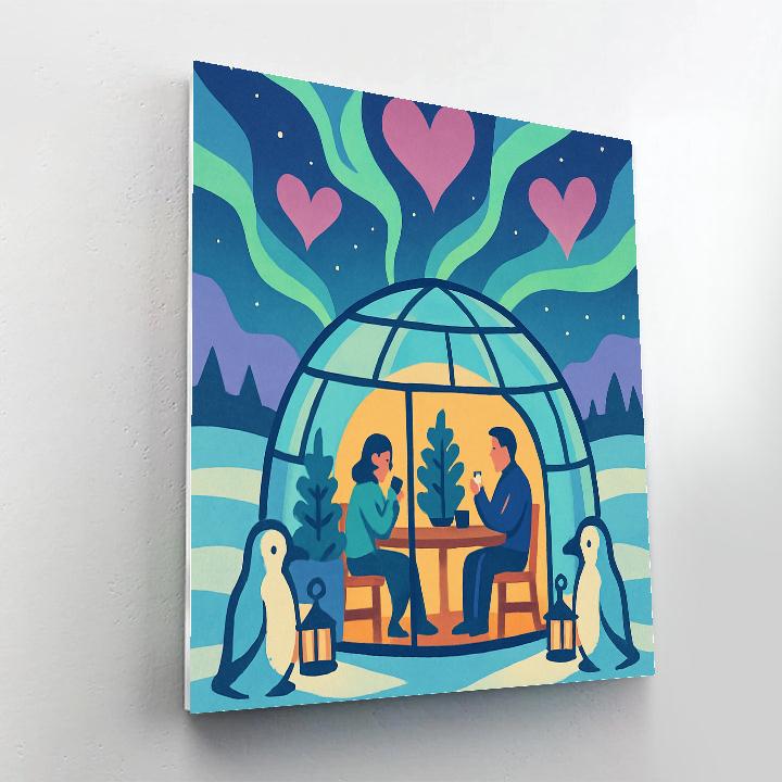 Valentines Day Polar Lights Igloo Cafe Paint by numbers kits