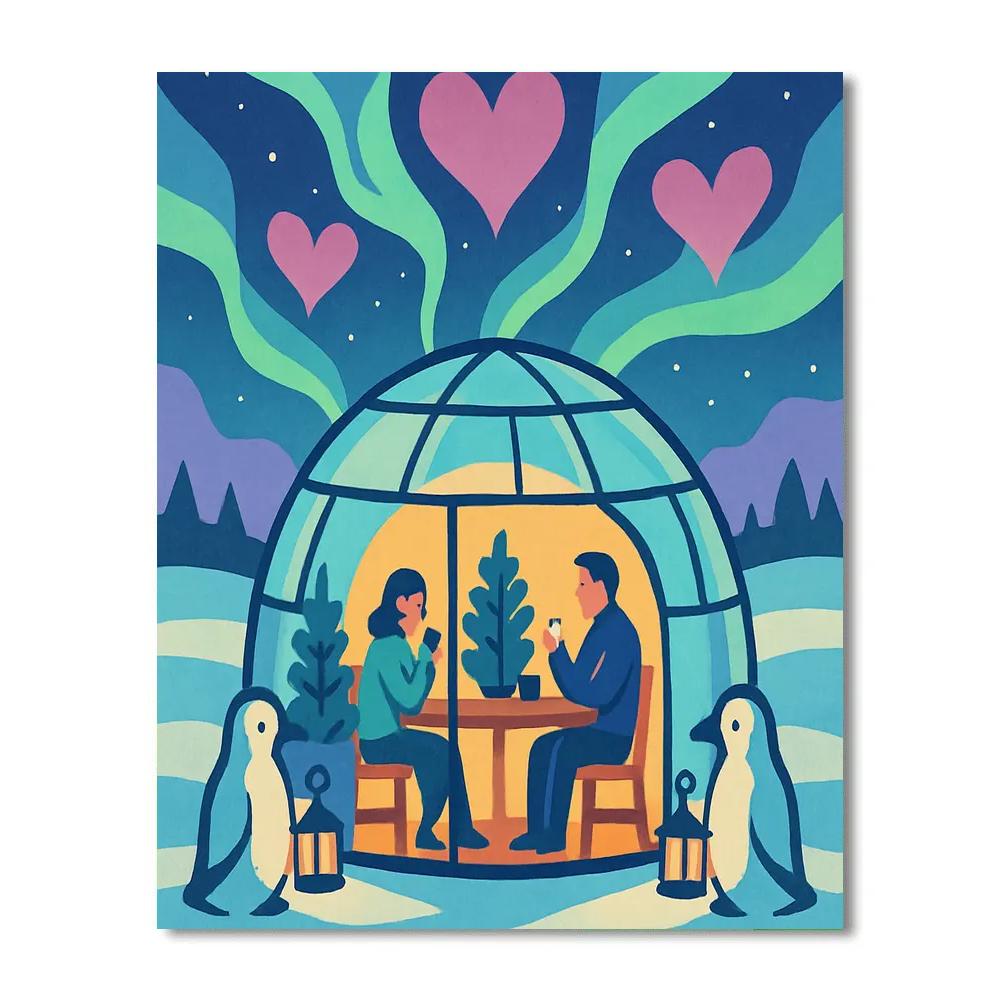 Valentines Day Polar Lights Igloo Cafe Paint by numbers kits