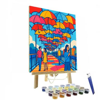 Valentines Day Bridge Of Floating Umbrellas paint by numbers
