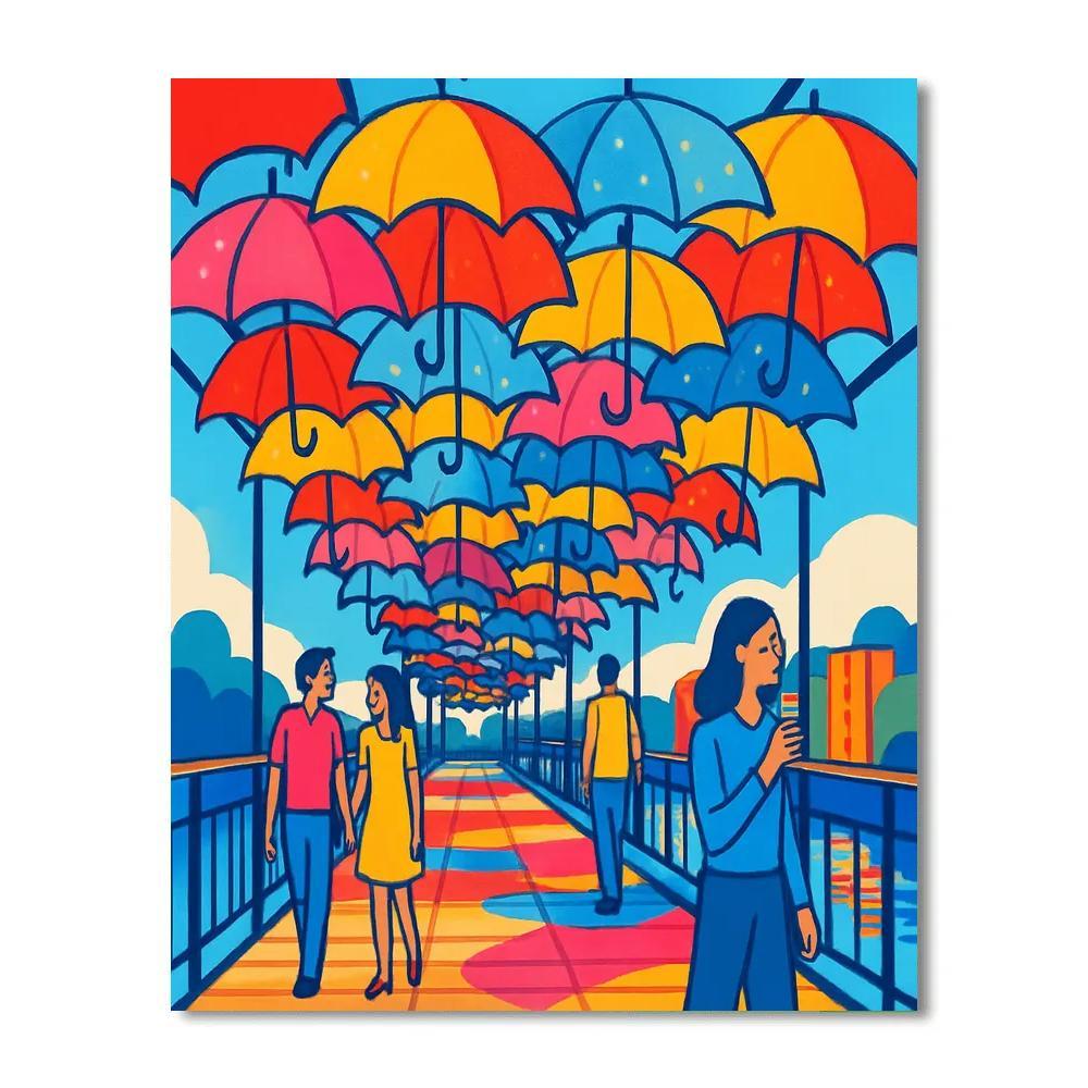 Valentines Day Bridge Of Floating Umbrellas paint by numbers