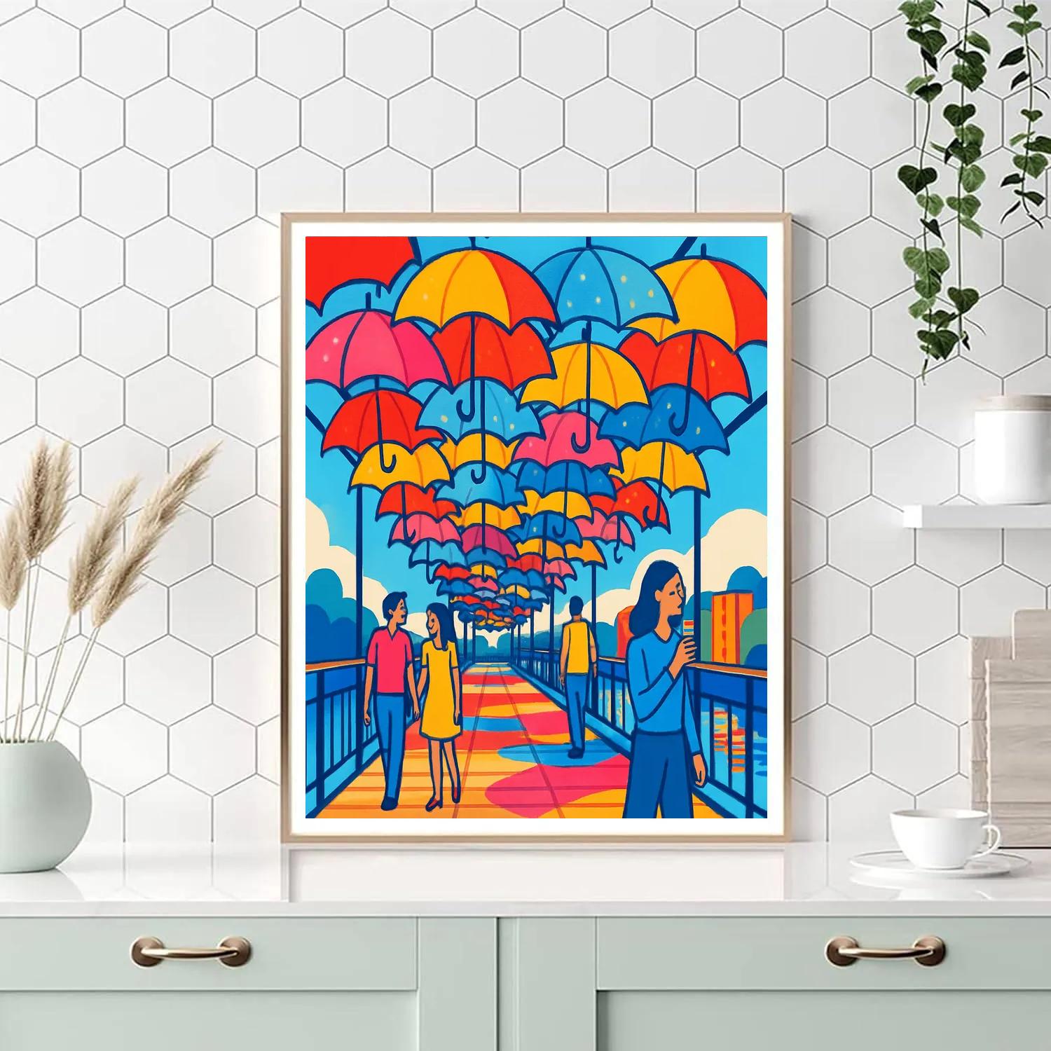 Valentines Day Bridge Of Floating Umbrellas paint by numbers