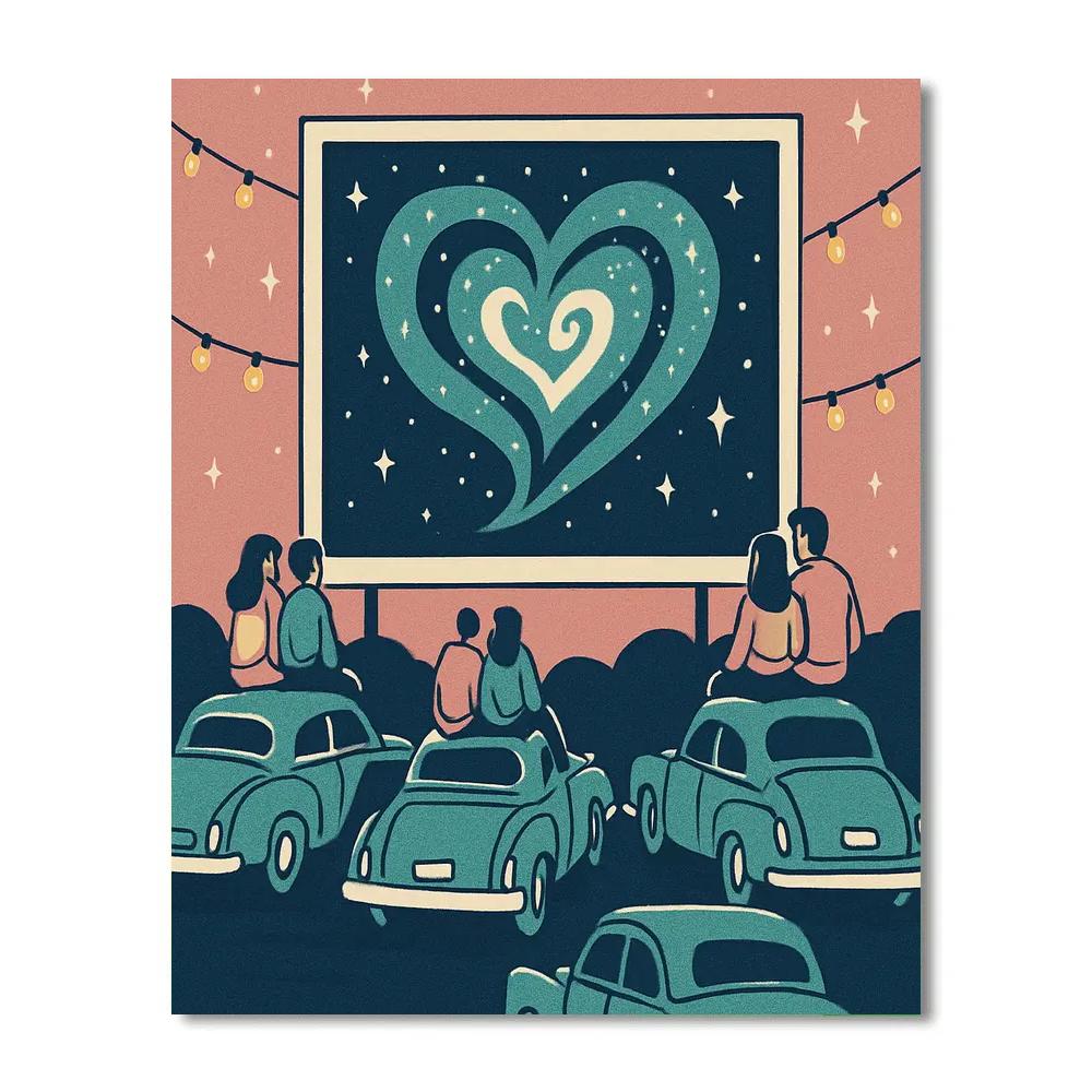 Valentines Day Retro Drive In Galaxy Theater DIY paint by numbers