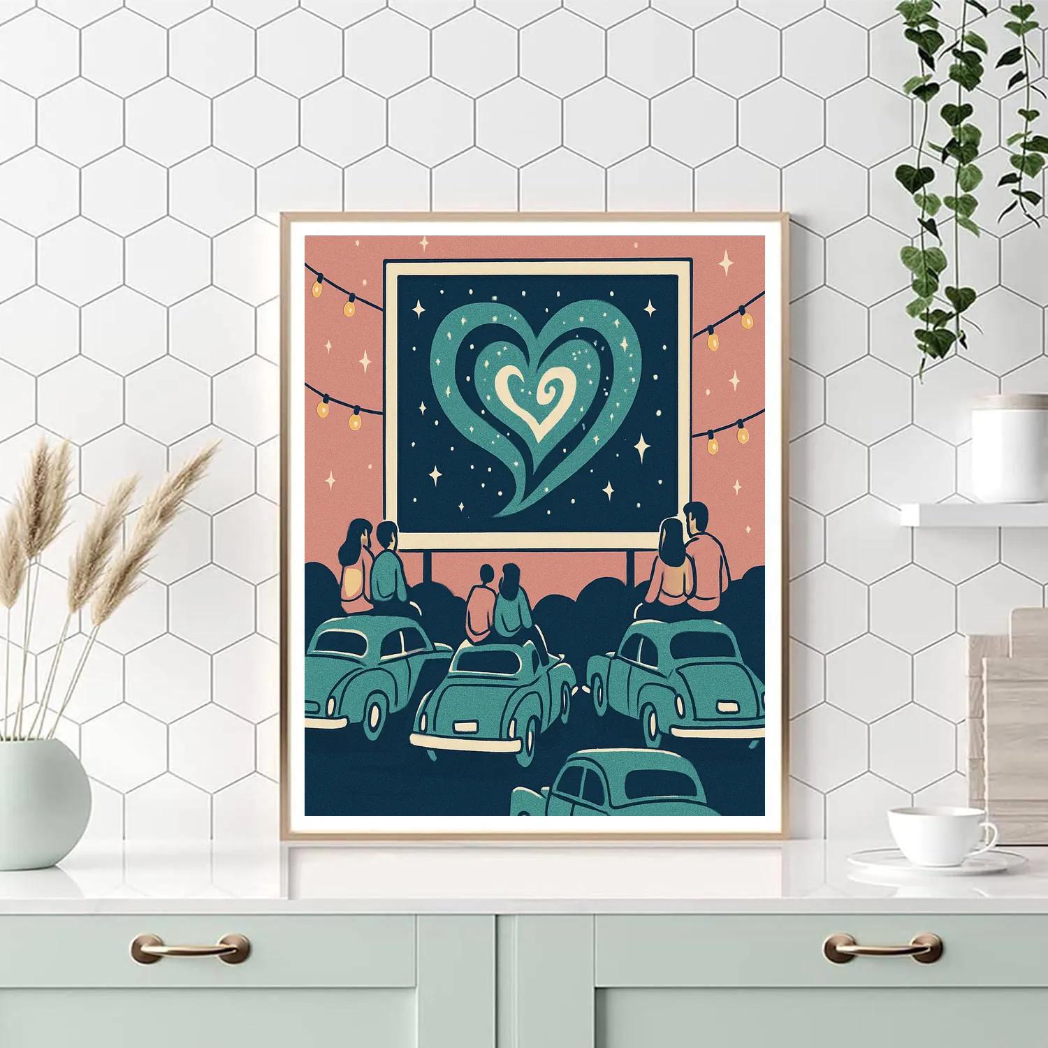 Valentines Day Retro Drive In Galaxy Theater DIY paint by numbers