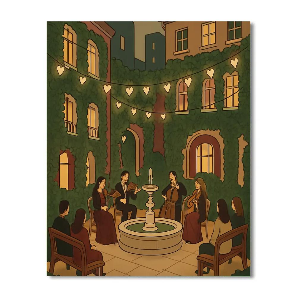 Hidden Courtyard Valentines Day String Quartet painting number kit