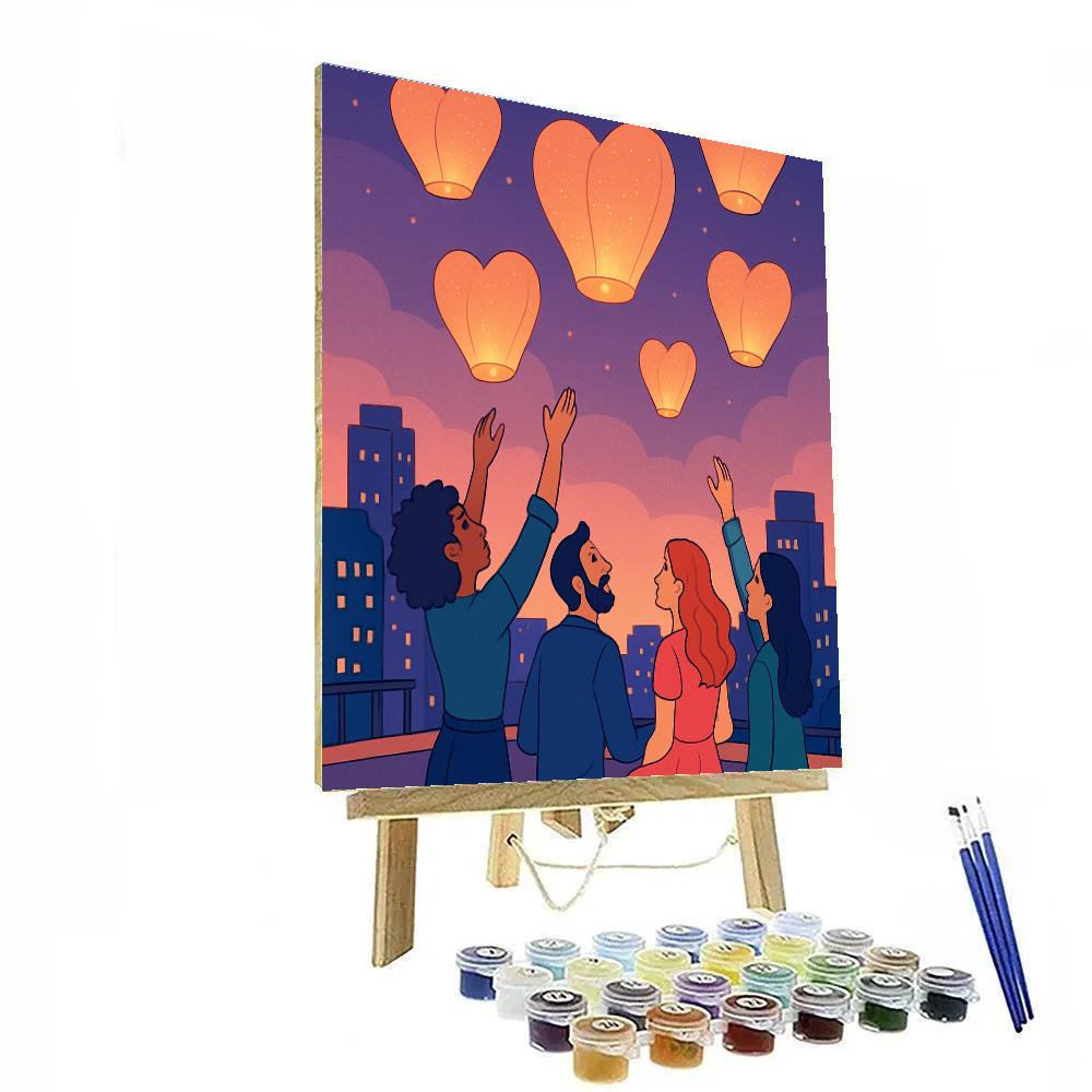 Valentines Day Skyline Lantern Release paint by number