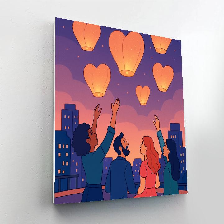Valentines Day Skyline Lantern Release paint by number