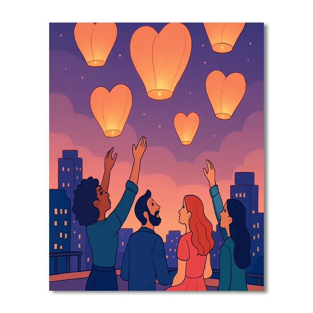Valentines Day Skyline Lantern Release paint by number