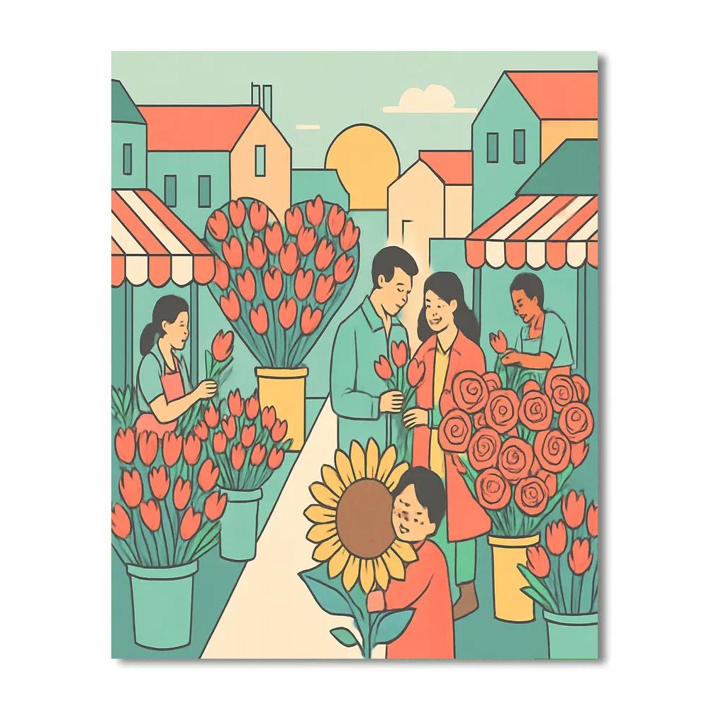 Sunrise Blossom Market Valentines Day Morning Numbered painting kits