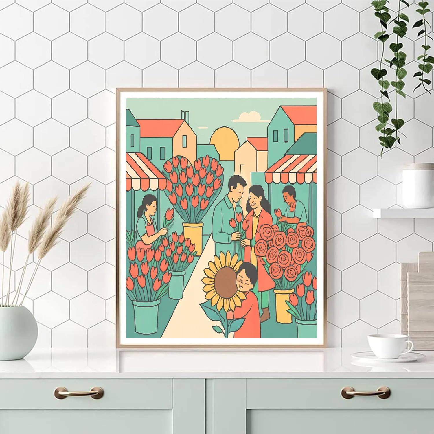 Sunrise Blossom Market Valentines Day Morning Numbered painting kits