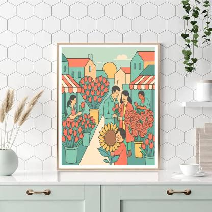 Sunrise Blossom Market Valentines Day Morning Numbered painting kits