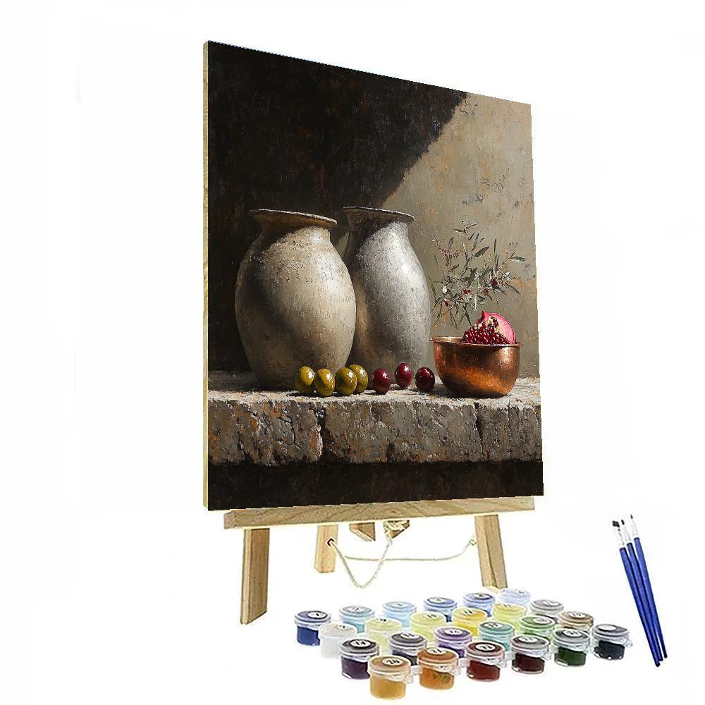 Diego Velázquez Inspired Silvery Bodegon Of Earthenware Jars And Copper Glow paint by color