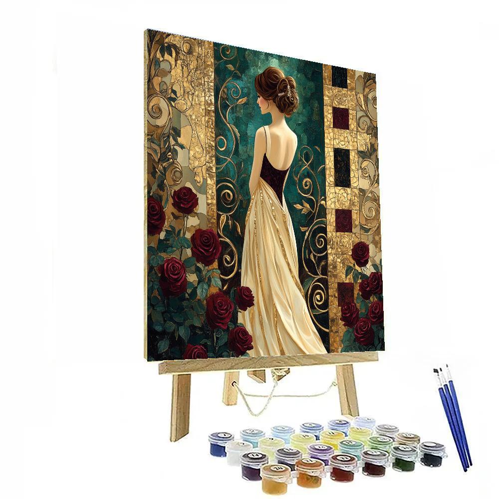 Gustav Klimt Inspired Golden Rose Garden Portrait Number painting