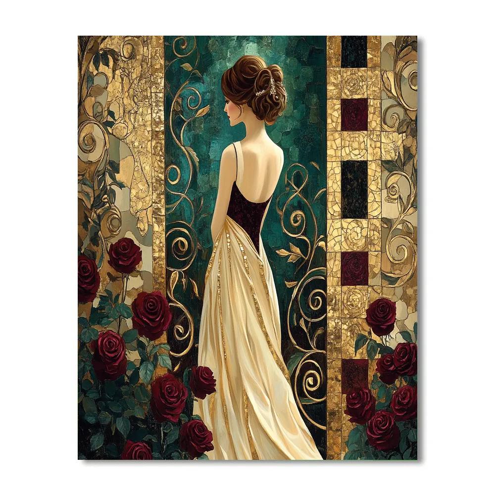 Gustav Klimt Inspired Golden Rose Garden Portrait Number painting