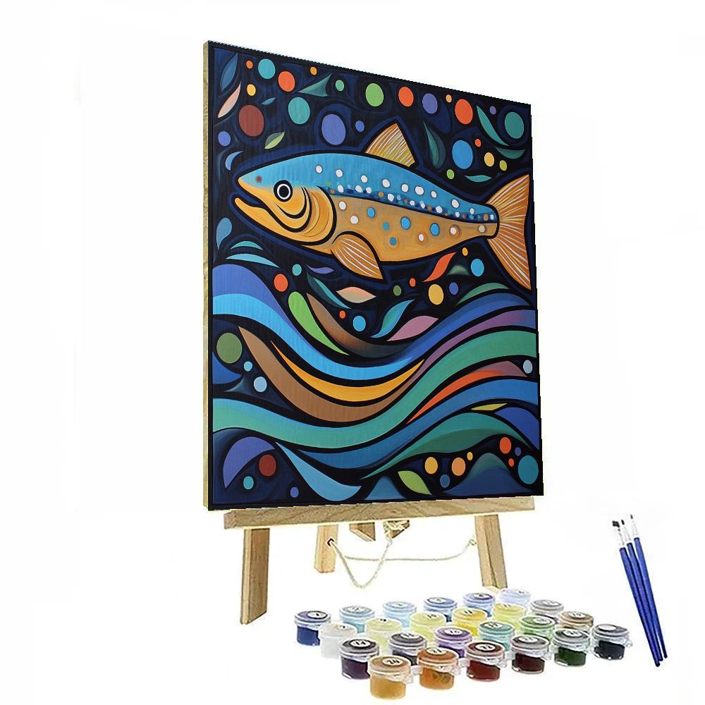 Norval Morrisseau Inspired Aurora Salmon Of River Lights painting number kit