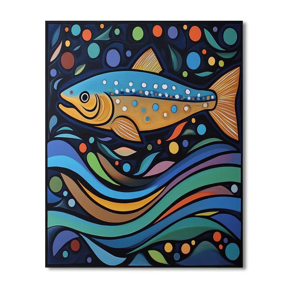 Norval Morrisseau Inspired Aurora Salmon Of River Lights painting number kit