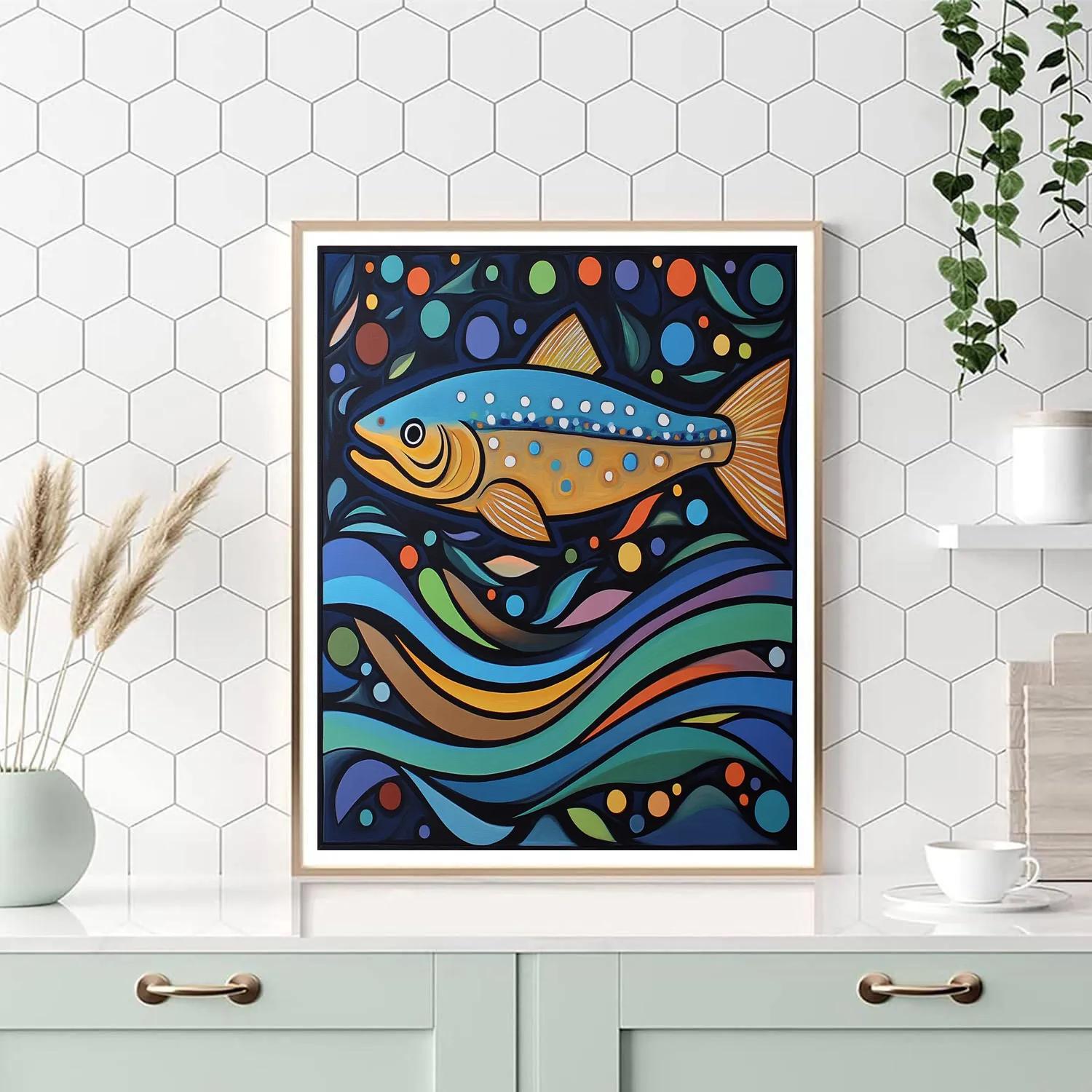 Norval Morrisseau Inspired Aurora Salmon Of River Lights painting number kit