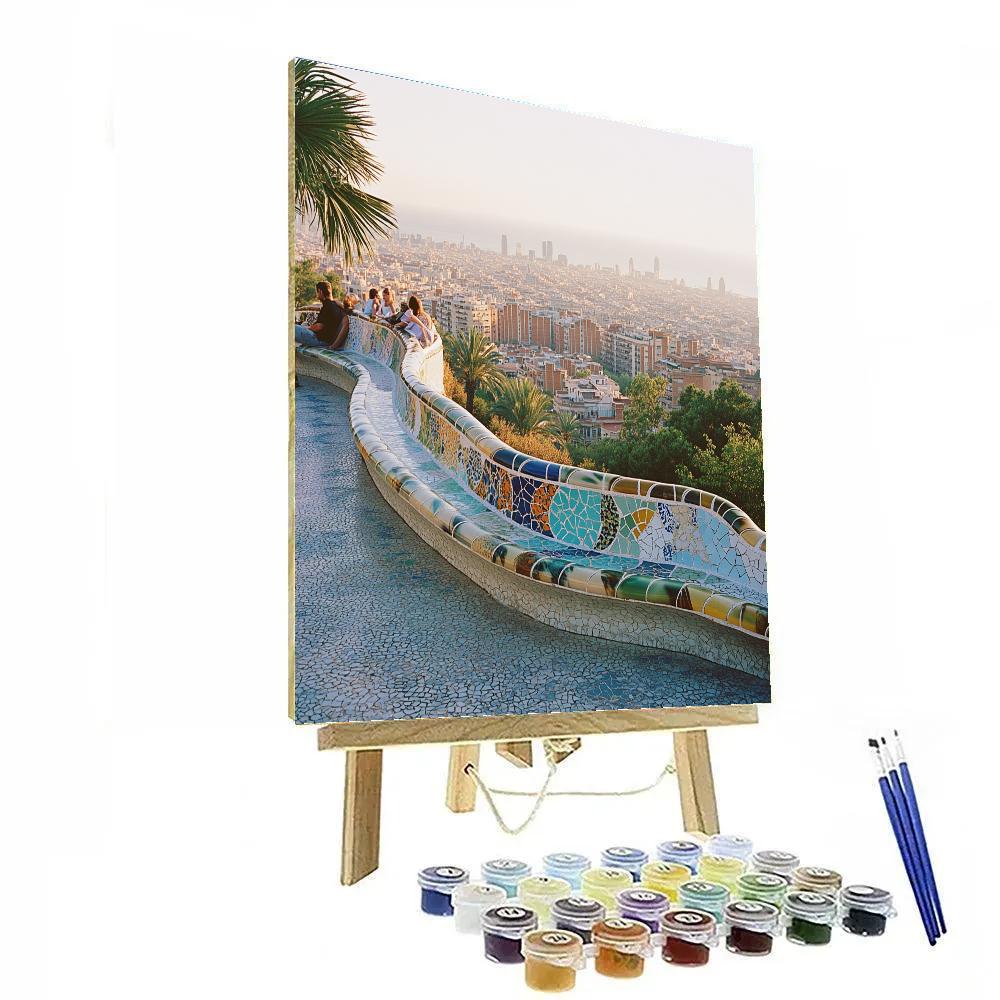 Park Guell Serpentine Bench Overlooking Barcelona Spain Painting by numbers kit