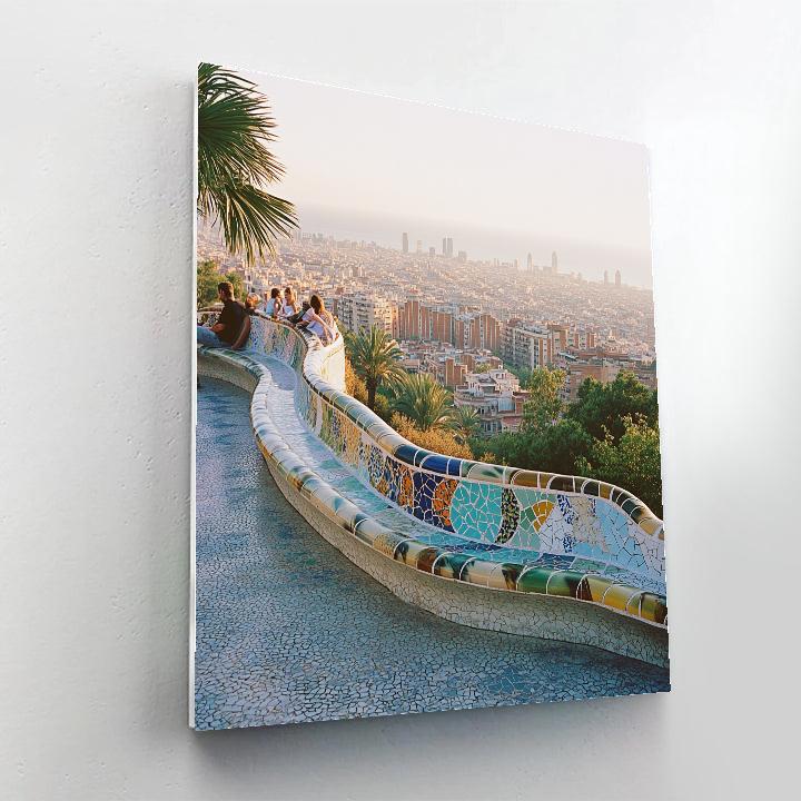 Park Guell Serpentine Bench Overlooking Barcelona Spain Painting by numbers kit