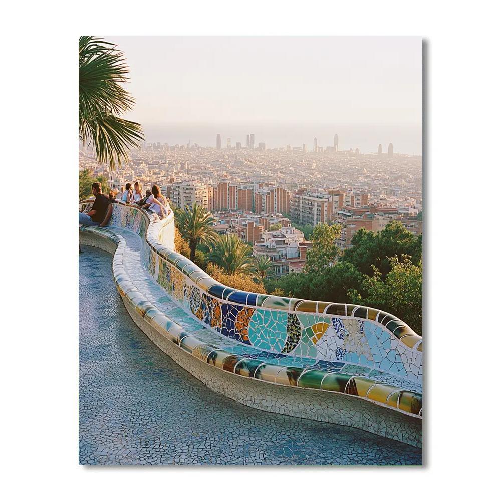 Park Guell Serpentine Bench Overlooking Barcelona Spain Painting by numbers kit