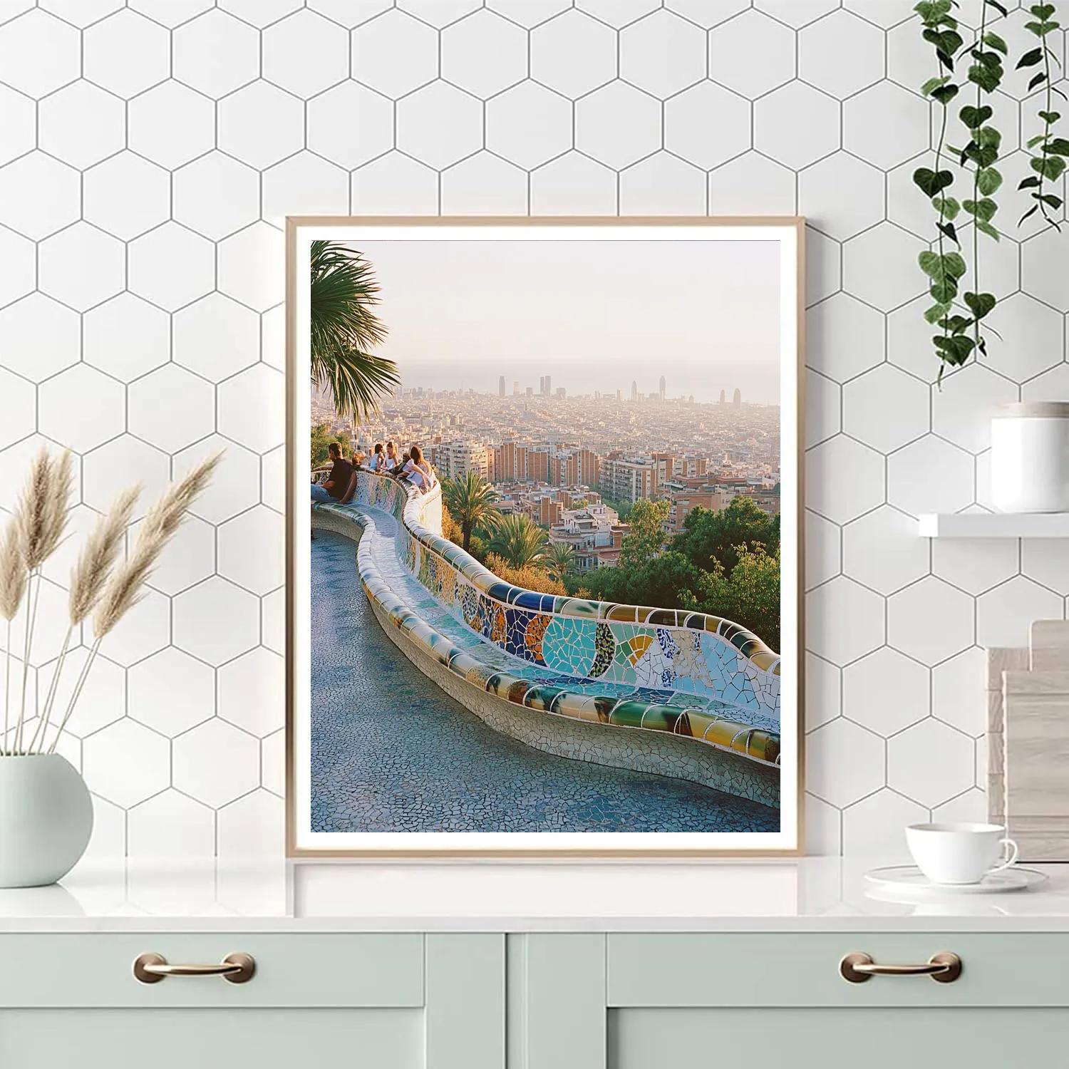Park Guell Serpentine Bench Overlooking Barcelona Spain Painting by numbers kit