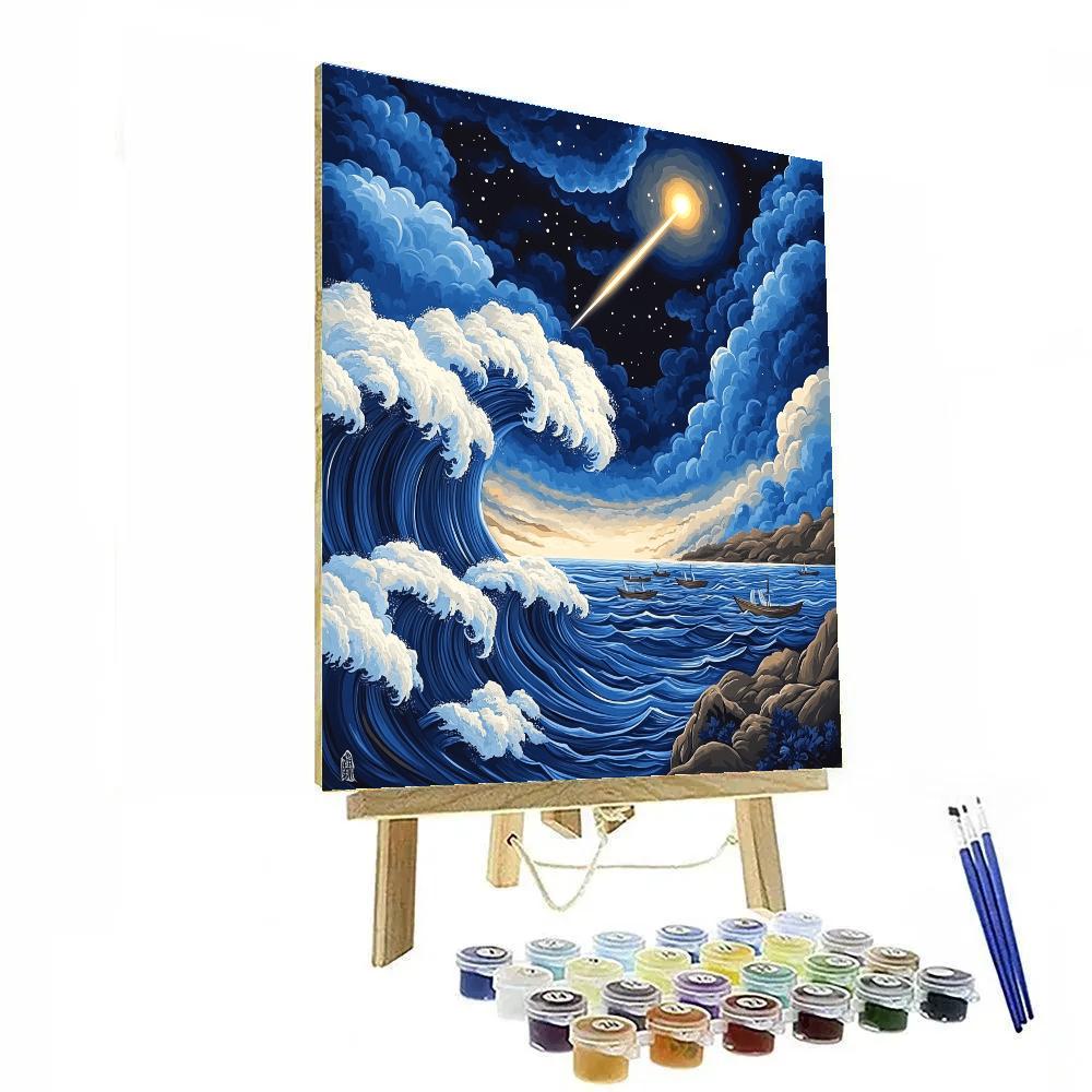 Katsushika Hokusai Inspired Storm Waves And Comet Paint by numbers kits