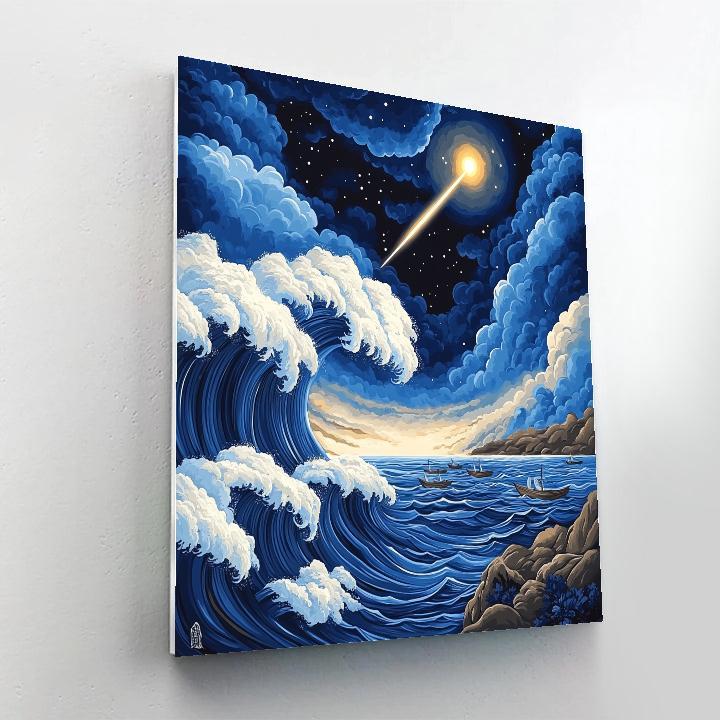 Katsushika Hokusai Inspired Storm Waves And Comet Paint by numbers kits