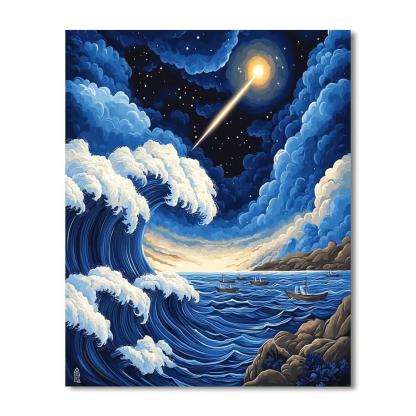 Katsushika Hokusai Inspired Storm Waves And Comet Paint by numbers kits