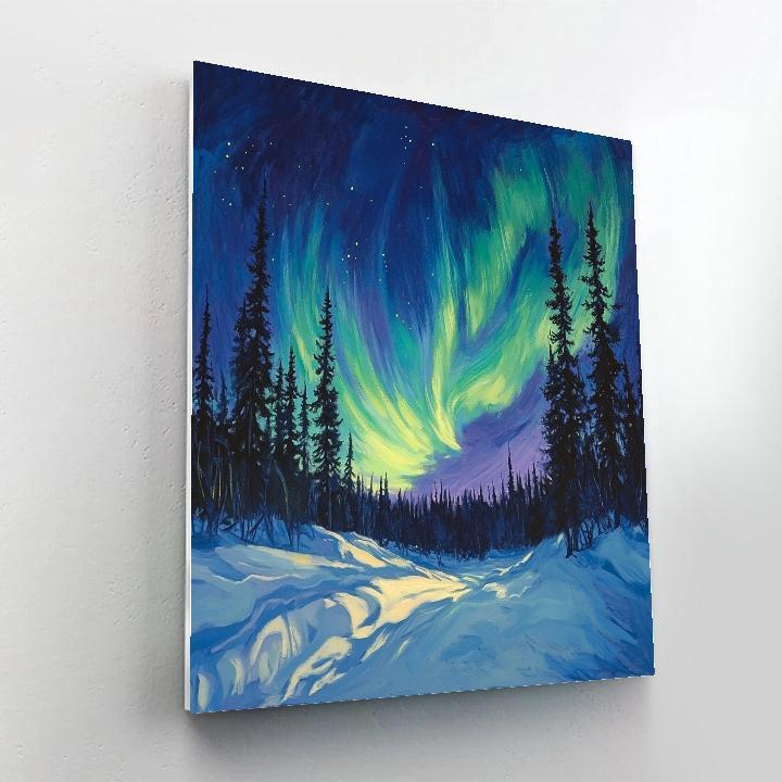 Edgar Degas Inspired Aurora Over Winter Pines Number painting